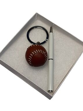 Coach Leather Baseball Keychain with White Pen